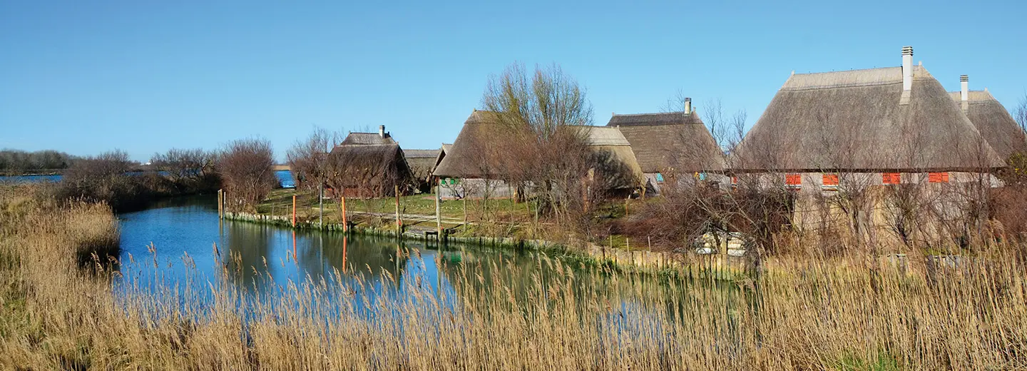 paesaggio con case e fiume